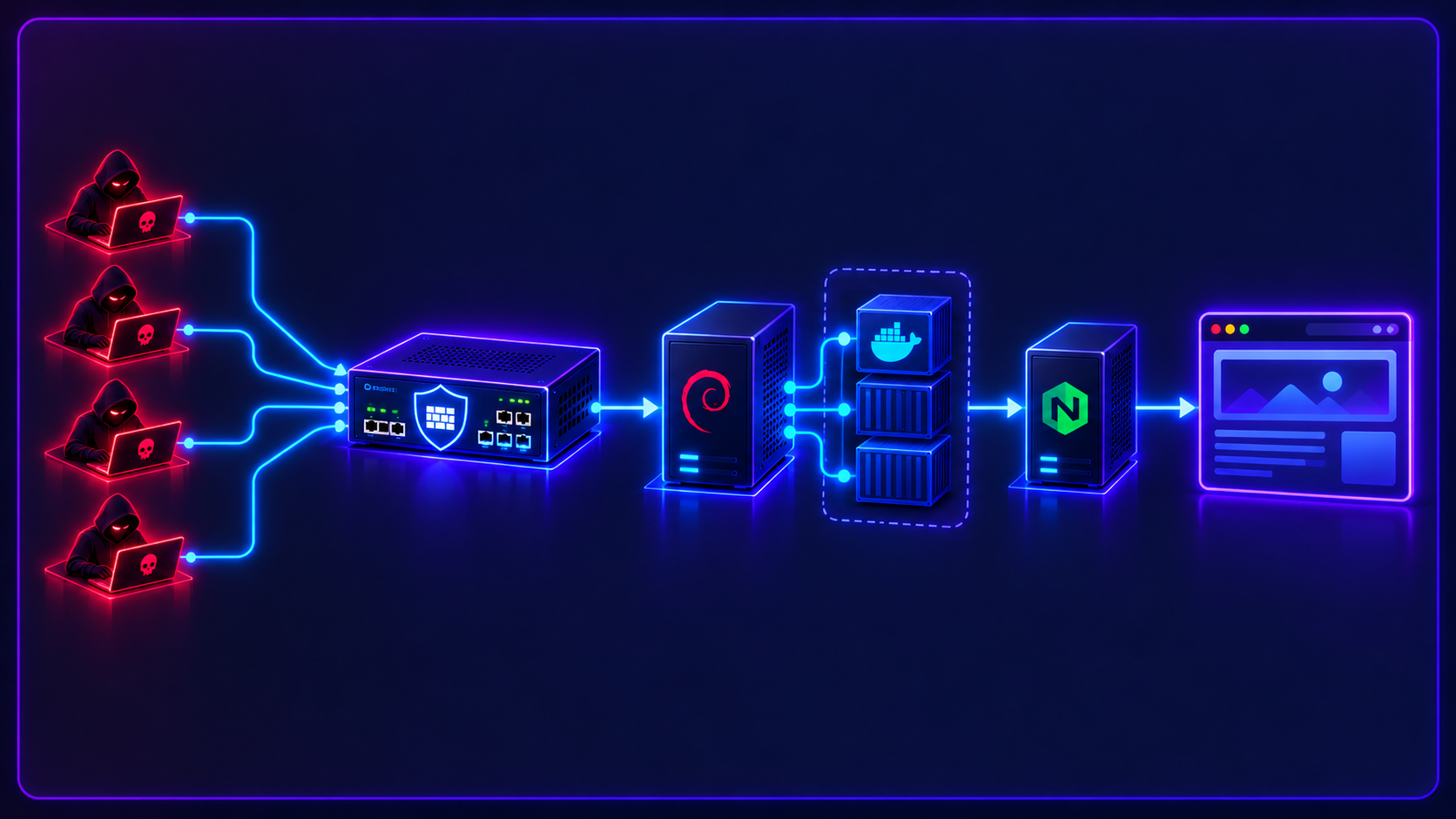 Architecture finale du laboratoire avec pfSense, Debian, Docker et Nginx Proxy Manager