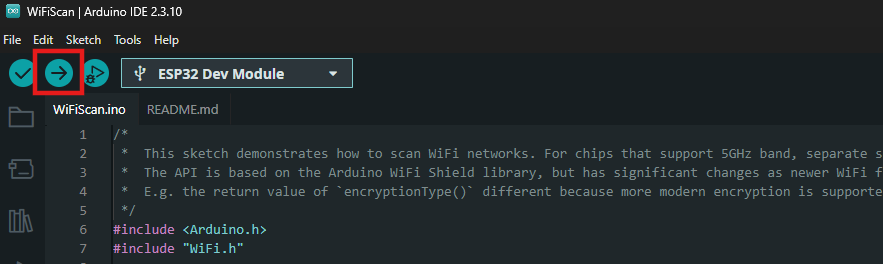 Bouton Upload dans Arduino IDE
