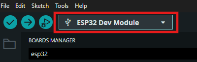 Sélection de ESP32 Dev Module dans Arduino IDE