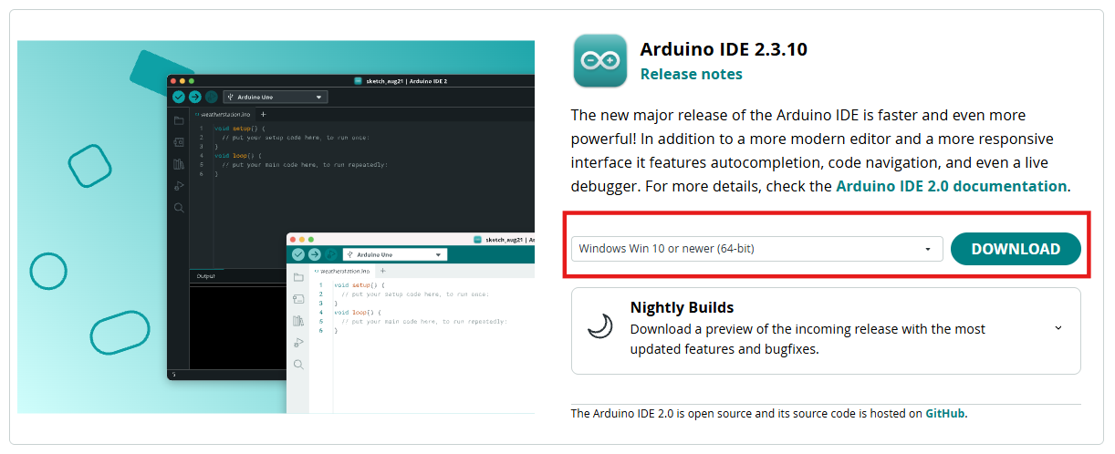 Page de téléchargement d'Arduino IDE pour Windows